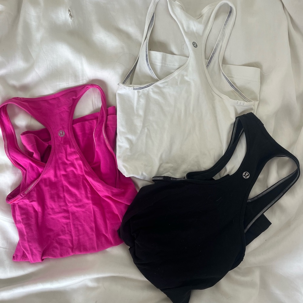 Lululemon Racerback Tank Tops - Pink, White, Black pack of three long workout